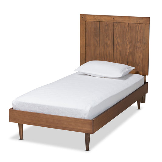 Baxton Studio Nicola Mid-Century Modern Transitional Ash Walnut Finished Wood Twin Size Platform Bed | Beds | Modishstore