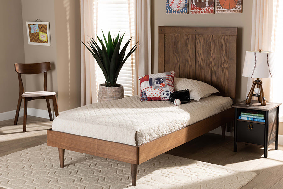 Baxton Studio Nicola Mid-Century Modern Transitional Ash Walnut Finished Wood Twin Size Platform Bed | Beds | Modishstore - 2
