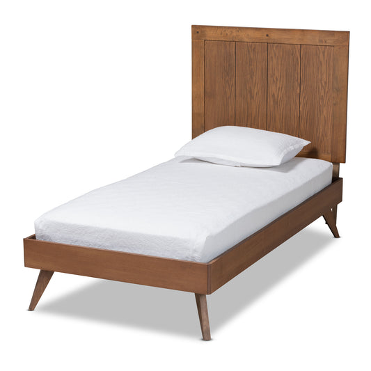 Baxton Studio Amira Mid-Century Modern Transitional Ash Walnut Finished Wood Twin Size Platform Bed | Beds | Modishstore