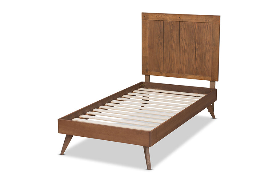 Baxton Studio Amira Mid-Century Modern Transitional Ash Walnut Finished Wood Twin Size Platform Bed | Beds | Modishstore - 7