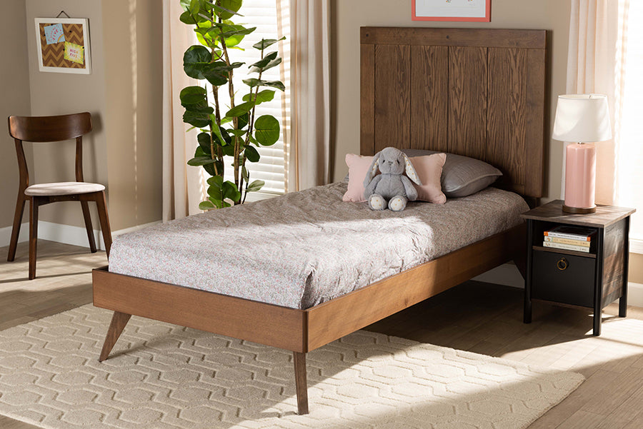Baxton Studio Amira Mid-Century Modern Transitional Ash Walnut Finished Wood Twin Size Platform Bed | Beds | Modishstore - 2