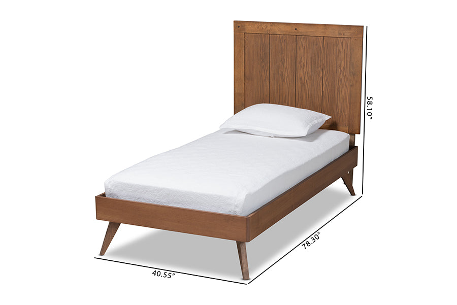 Baxton Studio Amira Mid-Century Modern Transitional Ash Walnut Finished Wood Twin Size Platform Bed | Beds | Modishstore - 6