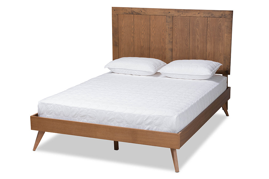 baxton studio amira mid century modern transitional ash walnut finished wood full size platform bed | Modish Furniture Store-2