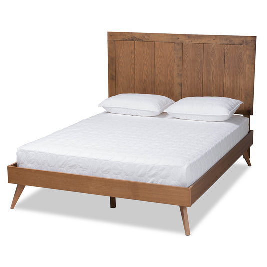 Baxton Studio Amira Mid-Century Modern Transitional Ash Walnut Finished Wood King Size Platform Bed | Beds | Modishstore