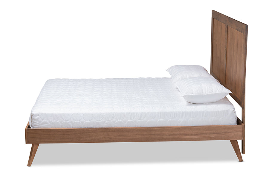 Baxton Studio Amira Mid-Century Modern Transitional Ash Walnut Finished Wood Queen Size Platform Bed | Beds | Modishstore - 3