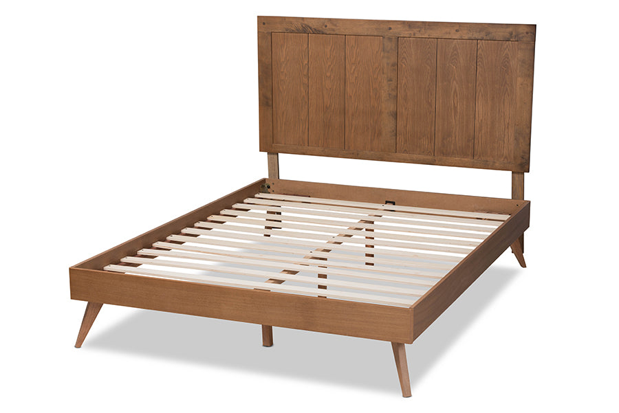 Baxton Studio Amira Mid-Century Modern Transitional Ash Walnut Finished Wood Queen Size Platform Bed | Beds | Modishstore - 6