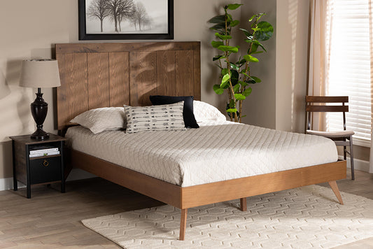 Baxton Studio Amira Mid-Century Modern Transitional Ash Walnut Finished Wood Full Size Platform Bed | Modishstore | Beds