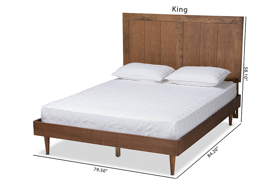 Baxton Studio Nicola Mid-Century Modern Transitional Ash Walnut Finished Wood King Size Platform Bed | Beds | Modishstore - 6