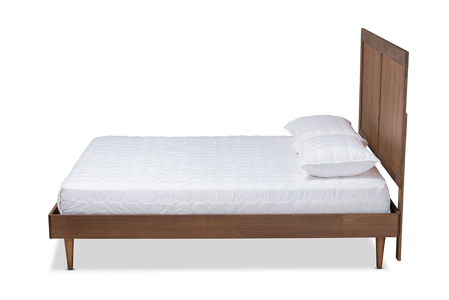 Baxton Studio Nicola Mid-Century Modern Transitional Ash Walnut Finished Wood Queen Size Platform Bed | Beds | Modishstore - 3
