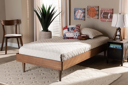 Baxton Studio Rina Mid-Century Modern Ash Walnut Finished Wood Twin Size Platform Bed Frame | Modishstore | Beds