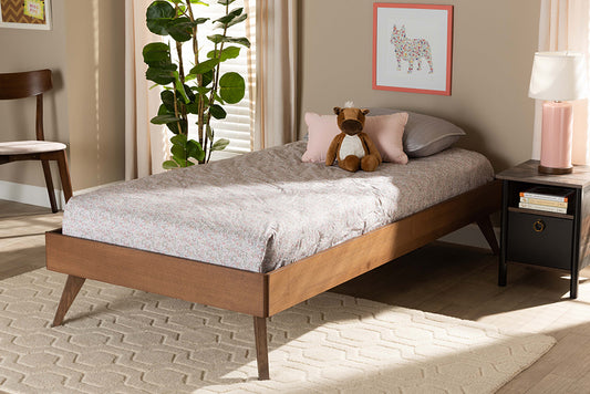 Baxton Studio Lissette Mid-Century Modern Ash Walnut Finished Wood Twin Size Platform Bed Frame | Modishstore | Beds