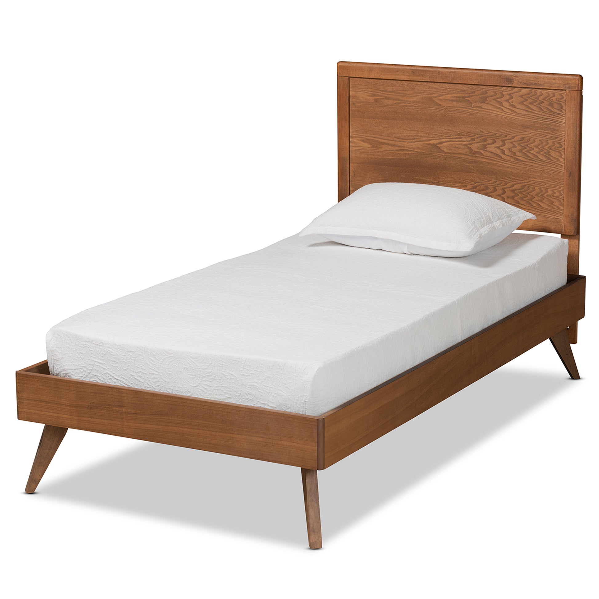 Baxton Studio Jiro Mid-Century Modern Walnut Brown Finished Wood Twin Size Platform Bed | Beds | Modishstore - 2