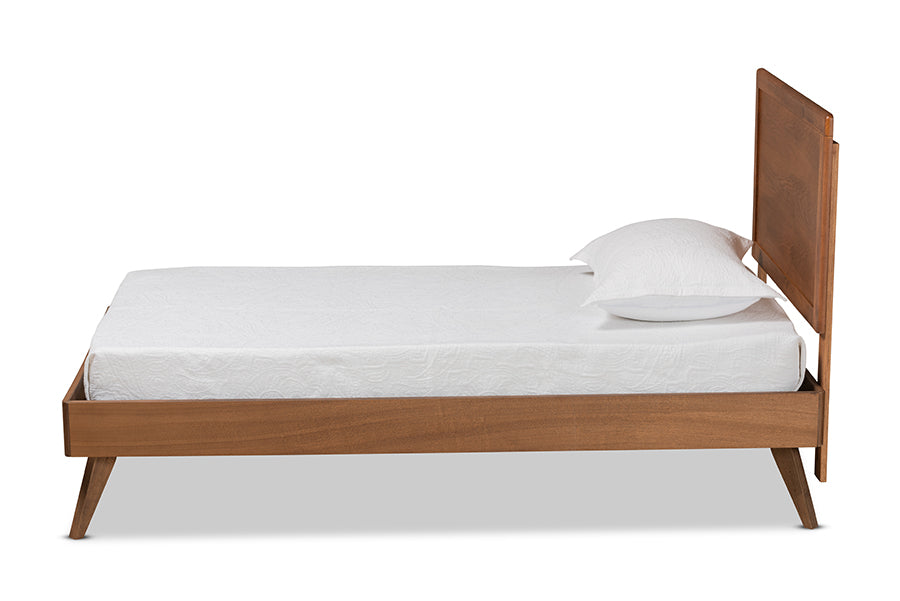 Baxton Studio Jiro Mid-Century Modern Walnut Brown Finished Wood Twin Size Platform Bed | Beds | Modishstore - 3