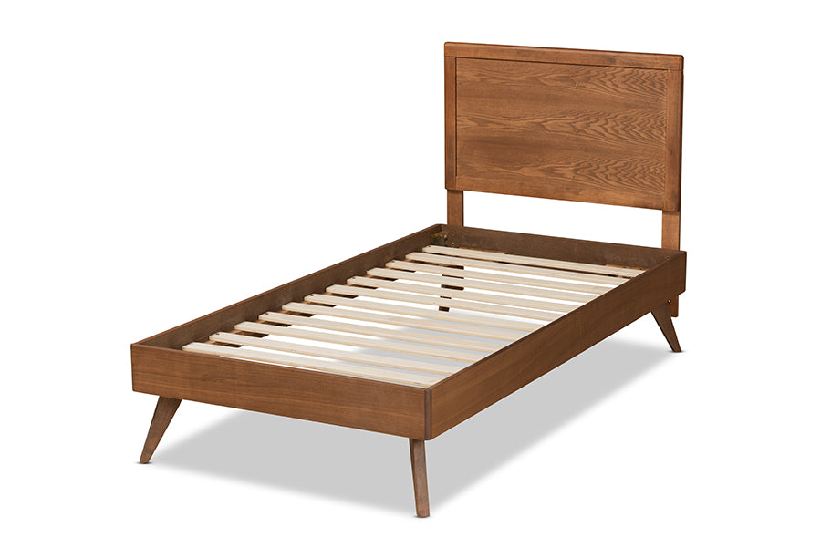 Baxton Studio Jiro Mid-Century Modern Walnut Brown Finished Wood Twin Size Platform Bed | Beds | Modishstore - 7