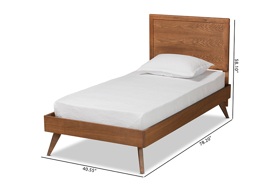 Baxton Studio Jiro Mid-Century Modern Walnut Brown Finished Wood Twin Size Platform Bed | Beds | Modishstore - 6