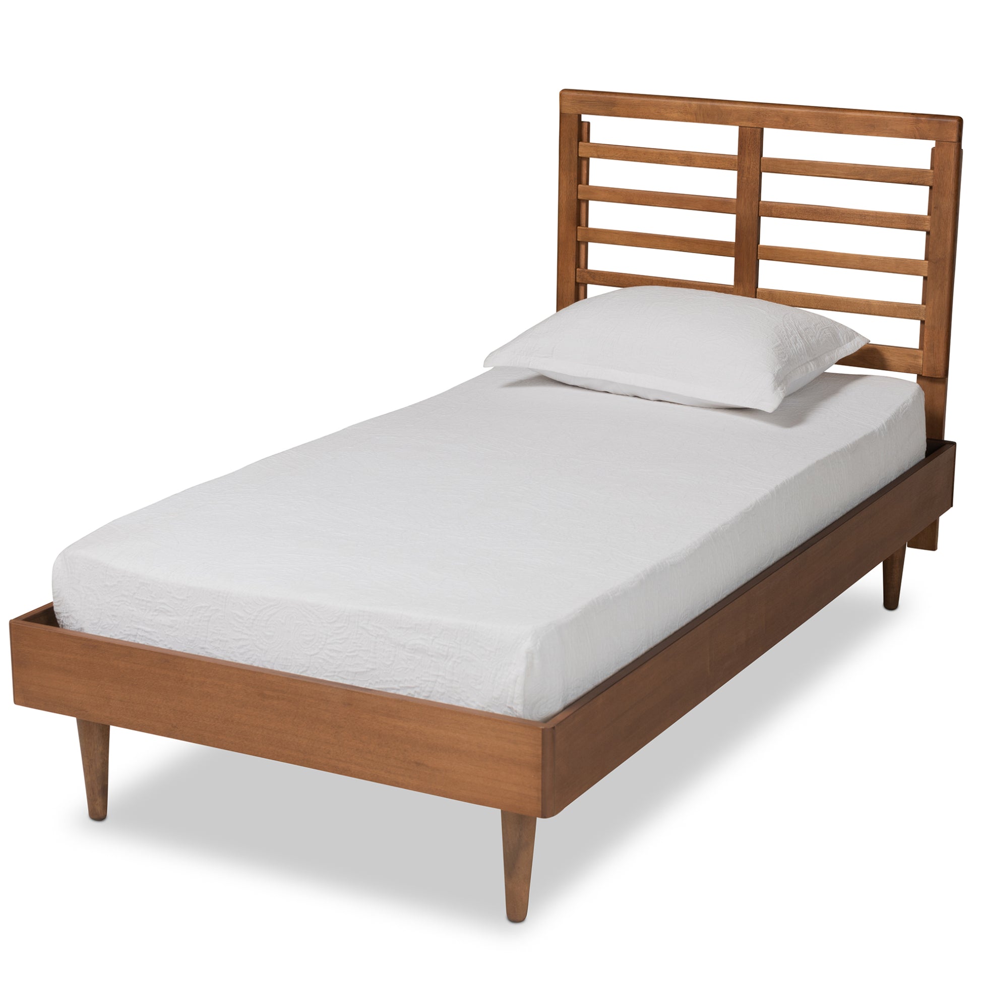 Baxton Studio Delia Mid-Century Modern Walnut Brown Finished Wood Twin Size Platform Bed | Beds | Modishstore - 2