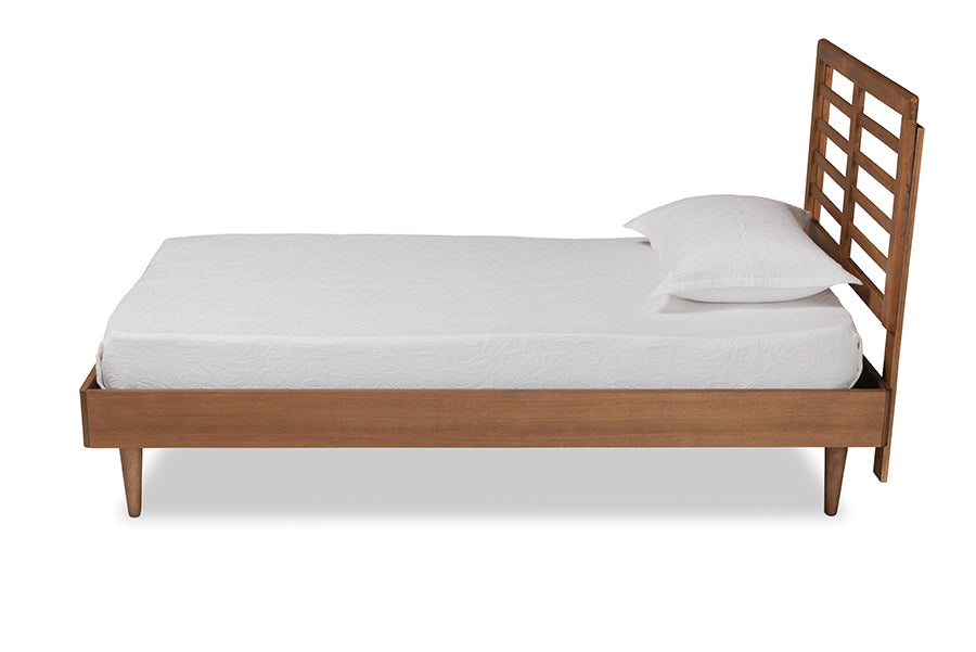 Baxton Studio Delia Mid-Century Modern Walnut Brown Finished Wood Twin Size Platform Bed | Beds | Modishstore - 3