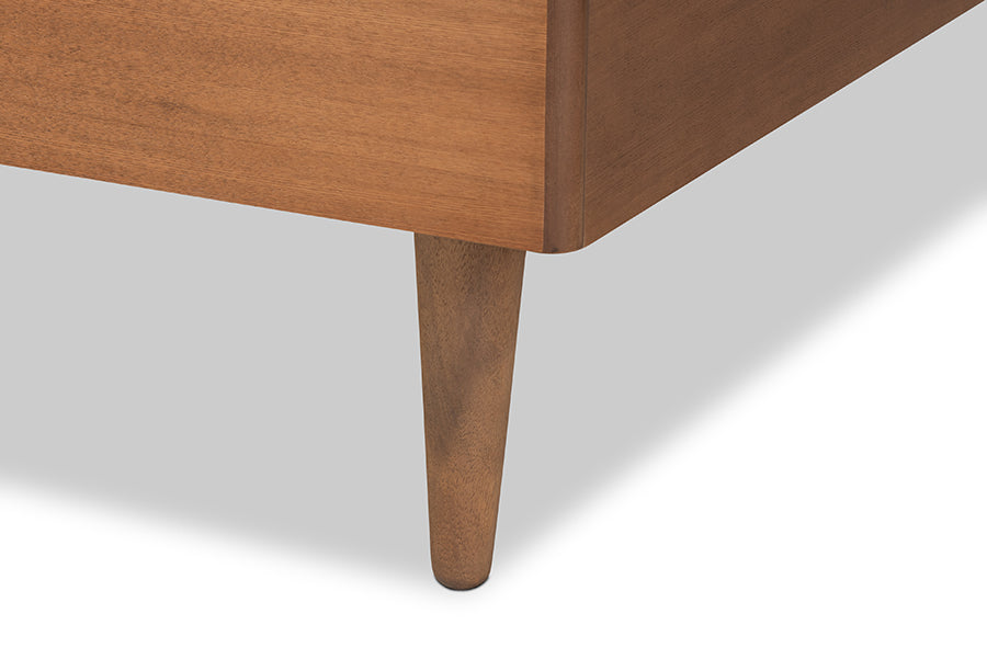 Baxton Studio Delia Mid-Century Modern Walnut Brown Finished Wood Twin Size Platform Bed | Beds | Modishstore - 5