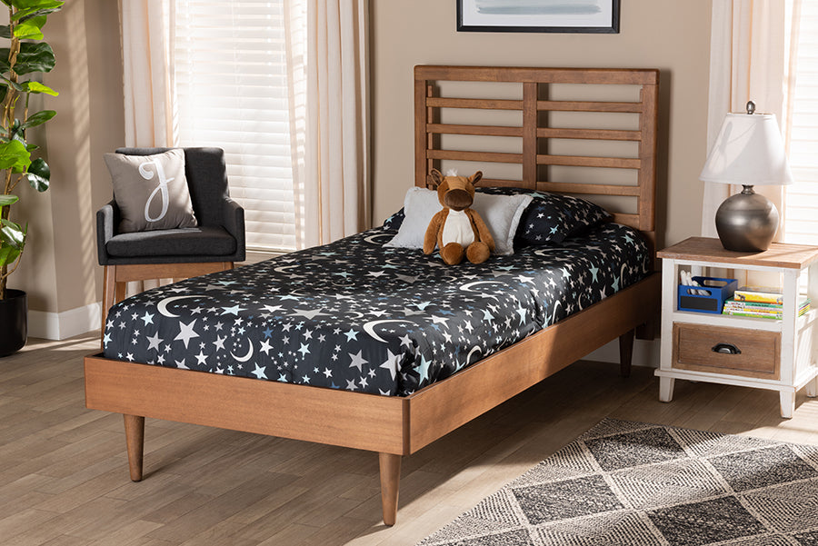 Baxton Studio Delia Mid-Century Modern Walnut Brown Finished Wood Twin Size Platform Bed | Beds | Modishstore
