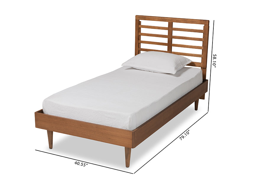 Baxton Studio Delia Mid-Century Modern Walnut Brown Finished Wood Twin Size Platform Bed | Beds | Modishstore - 6