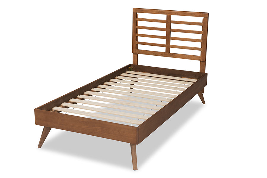 Baxton Studio Eris Mid-Century Modern Walnut Brown Finished Wood Twin Size Platform Bed | Beds | Modishstore - 3