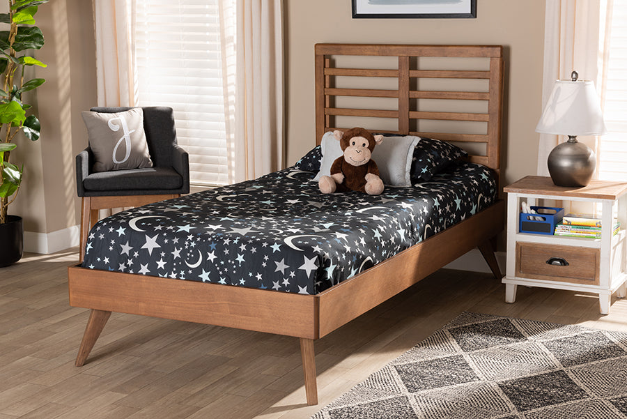 Baxton Studio Eris Mid-Century Modern Walnut Brown Finished Wood Twin Size Platform Bed | Beds | Modishstore