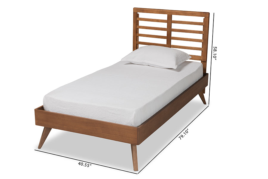 Baxton Studio Eris Mid-Century Modern Walnut Brown Finished Wood Twin Size Platform Bed | Beds | Modishstore - 4
