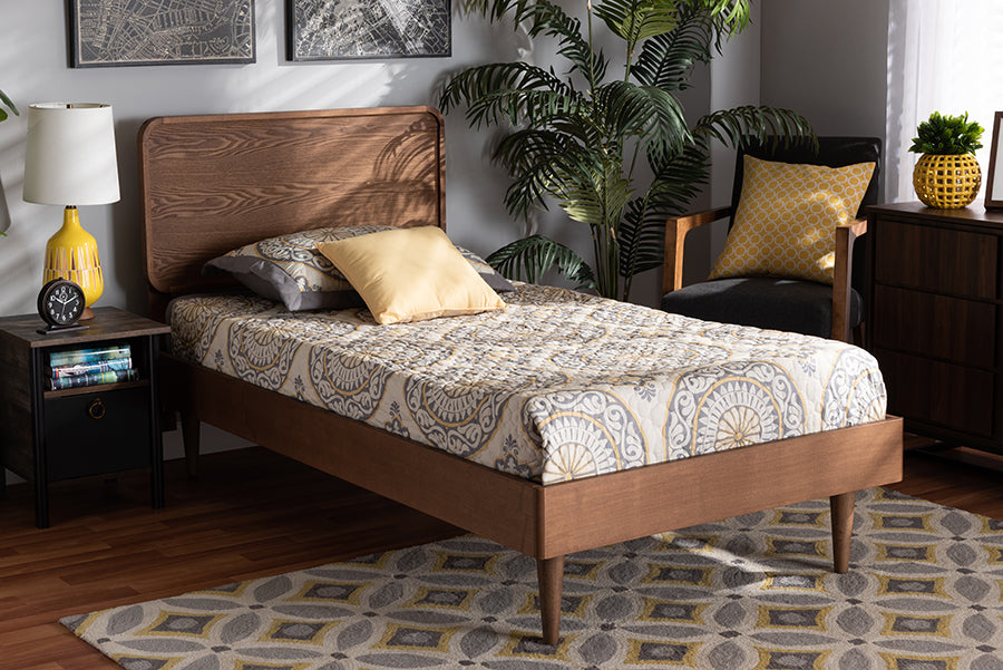 Baxton Studio Gisa Mid-Century Modern Transitional Walnut Brown Finished Wood Twin Size Platform Bed | Beds | Modishstore