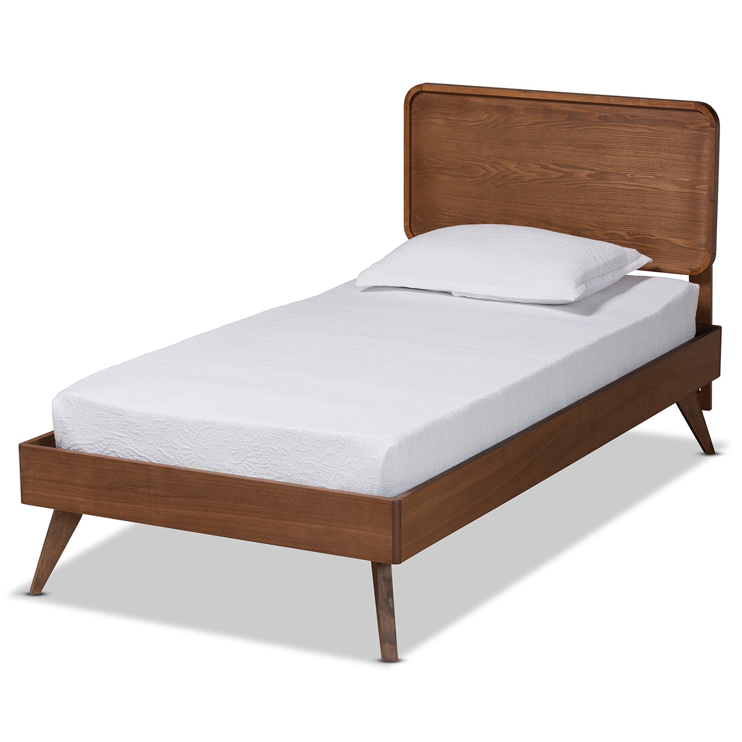 Baxton Studio Leola Mid-Century Modern Transitional Walnut Brown Finished Wood Twin Size Platform Bed | Beds | Modishstore - 2
