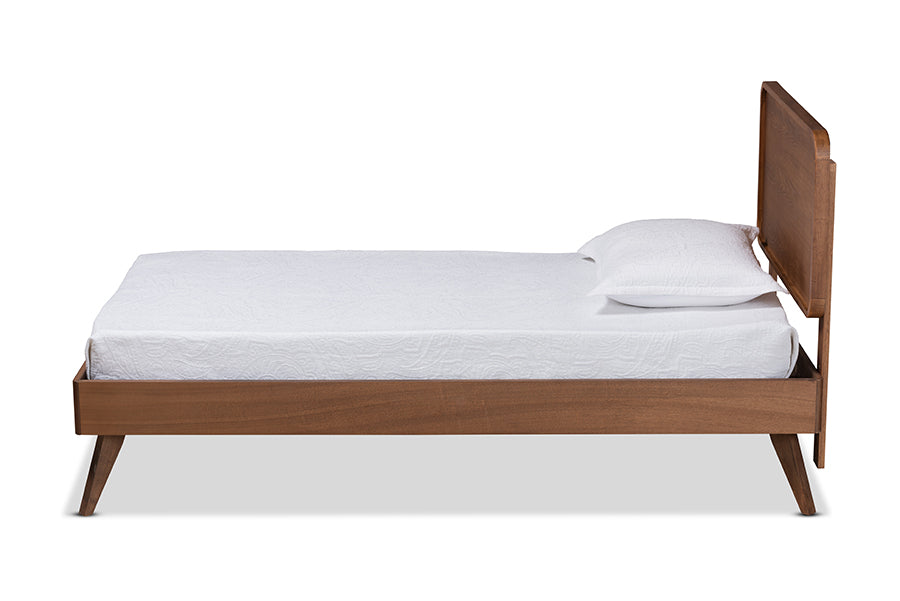Baxton Studio Leola Mid-Century Modern Transitional Walnut Brown Finished Wood Twin Size Platform Bed | Beds | Modishstore - 3