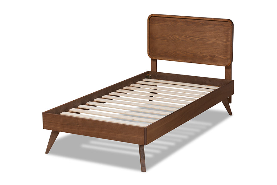 Baxton Studio Leola Mid-Century Modern Transitional Walnut Brown Finished Wood Twin Size Platform Bed | Beds | Modishstore - 7