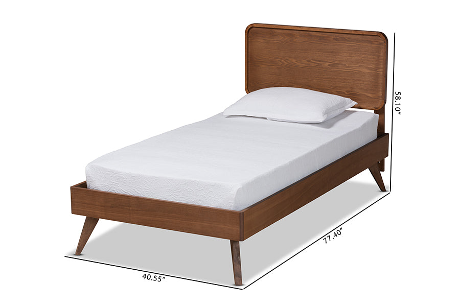 Baxton Studio Leola Mid-Century Modern Transitional Walnut Brown Finished Wood Twin Size Platform Bed | Beds | Modishstore - 6