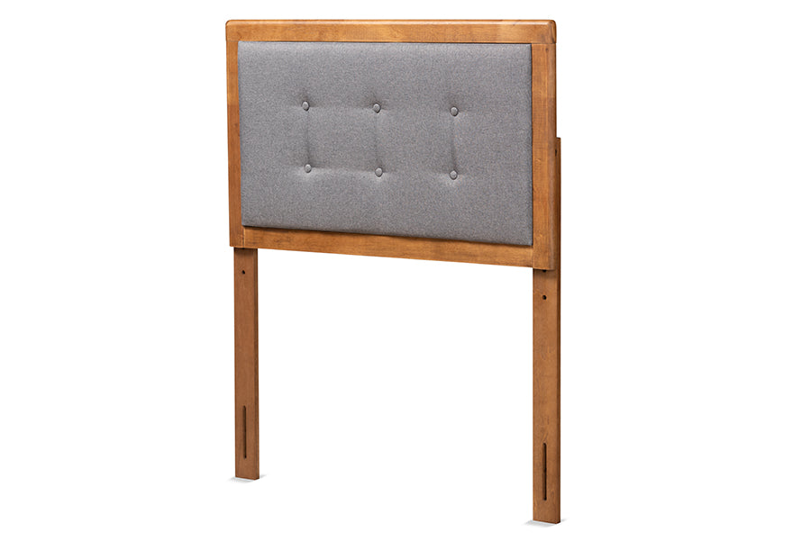 baxton studio sarine mid century modern dark grey fabric upholstered and walnut brown finished wood twin size headboard | Modish Furniture Store-2
