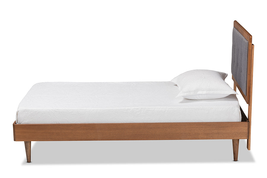 Baxton Studio Greta Mid-Century Modern Dark Grey Fabric Upholstered and Walnut Brown Finished Wood Twin Size Platform Bed | Beds | Modishstore - 6