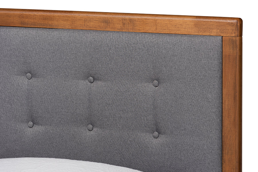 Baxton Studio Greta Mid-Century Modern Dark Grey Fabric Upholstered and Walnut Brown Finished Wood Twin Size Platform Bed | Beds | Modishstore - 5