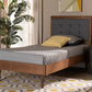 Baxton Studio Greta Mid-Century Modern Dark Grey Fabric Upholstered and Walnut Brown Finished Wood Twin Size Platform Bed | Beds | Modishstore