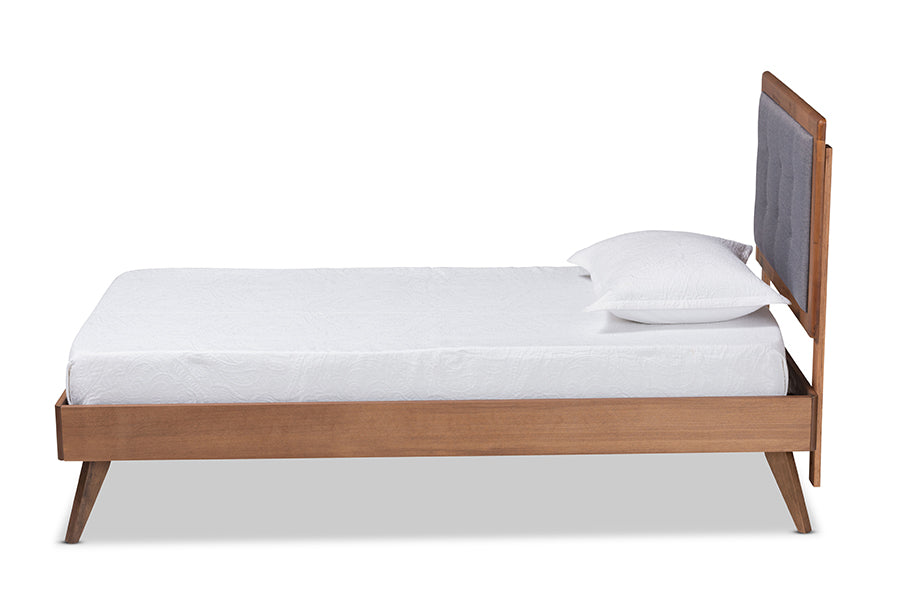 Baxton Studio Alida Mid-Century Modern Dark Grey Fabric Upholstered and Walnut Brown Finished Wood Twin Size Platform Bed | Beds | Modishstore - 3