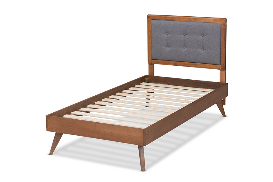 Baxton Studio Alida Mid-Century Modern Dark Grey Fabric Upholstered and Walnut Brown Finished Wood Twin Size Platform Bed | Beds | Modishstore - 6