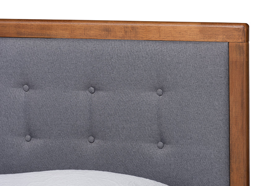 Baxton Studio Alida Mid-Century Modern Dark Grey Fabric Upholstered and Walnut Brown Finished Wood Twin Size Platform Bed | Beds | Modishstore - 4