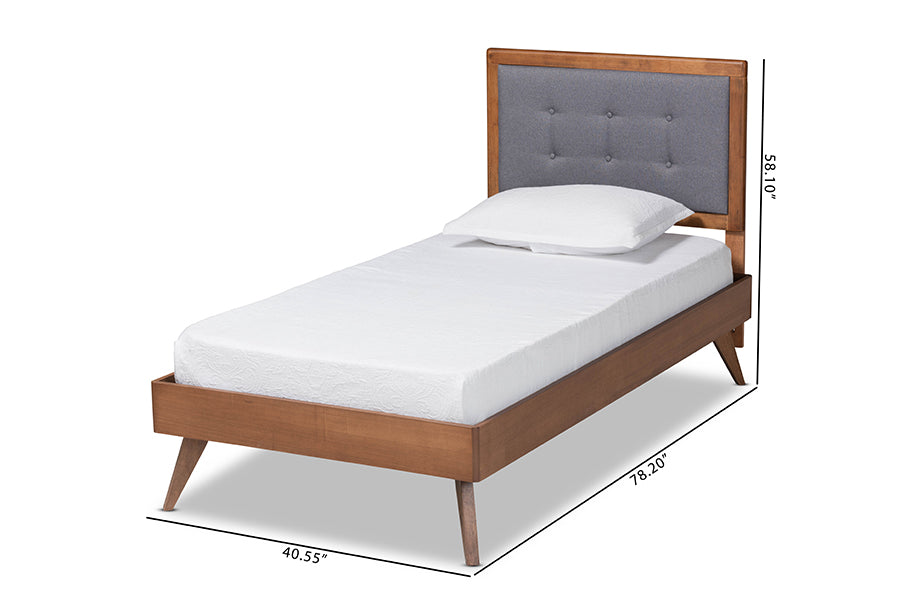 Baxton Studio Alida Mid-Century Modern Dark Grey Fabric Upholstered and Walnut Brown Finished Wood Twin Size Platform Bed | Beds | Modishstore - 5