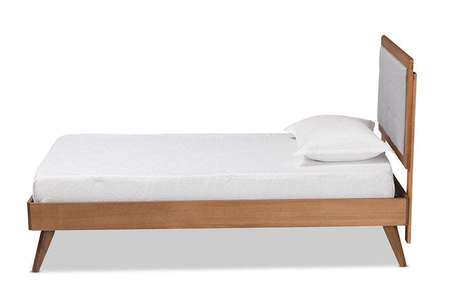 Baxton Studio Alida Mid-Century Modern Light Grey Fabric Upholstered and Walnut Brown Finished Wood Twin Size Platform Bed | Beds | Modishstore - 6