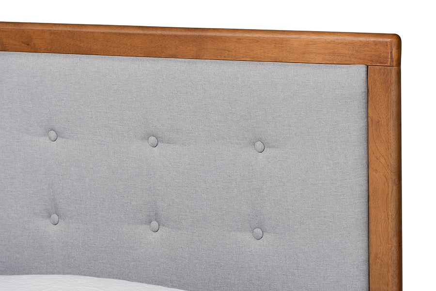 Baxton Studio Alida Mid-Century Modern Light Grey Fabric Upholstered and Walnut Brown Finished Wood Twin Size Platform Bed | Beds | Modishstore - 5