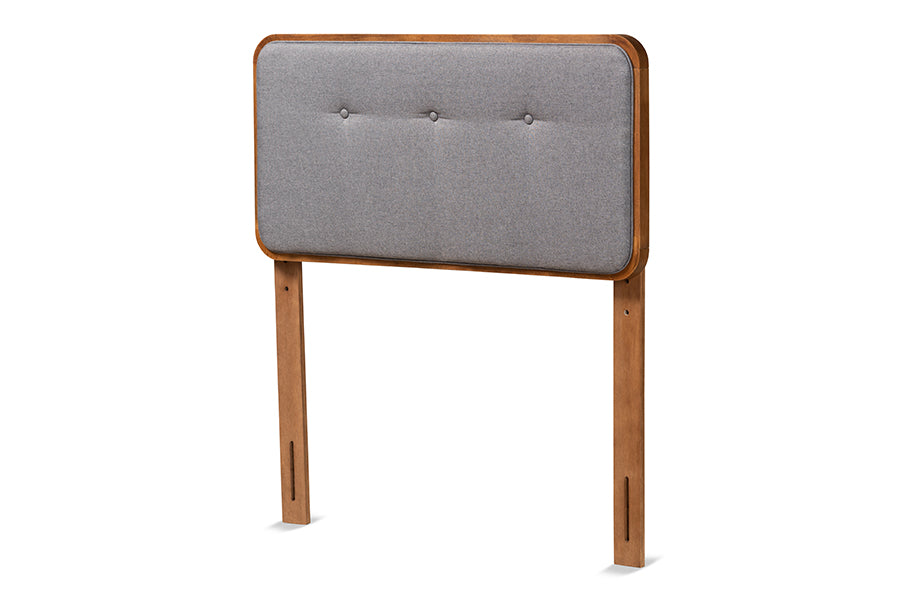baxton studio palina mid century modern dark grey fabric upholstered and walnut brown finished wood twin size headboard | Modish Furniture Store-2