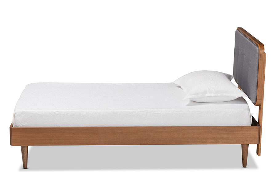 Baxton Studio Cilka Mid-Century Modern Dark Grey Fabric Upholstered and Ash Walnut Finished Wood Twin Size Platform Bed | Beds | Modishstore - 3