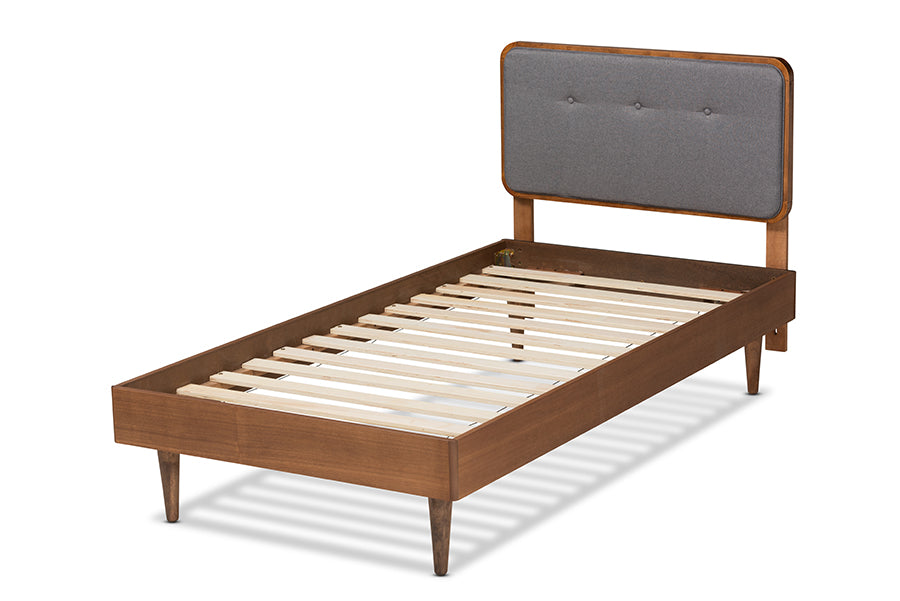 Baxton Studio Cilka Mid-Century Modern Dark Grey Fabric Upholstered and Ash Walnut Finished Wood Twin Size Platform Bed | Beds | Modishstore - 6