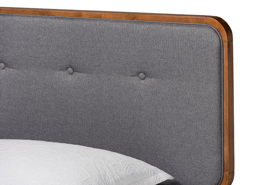 Baxton Studio Cilka Mid-Century Modern Dark Grey Fabric Upholstered and Ash Walnut Finished Wood Twin Size Platform Bed | Beds | Modishstore - 4