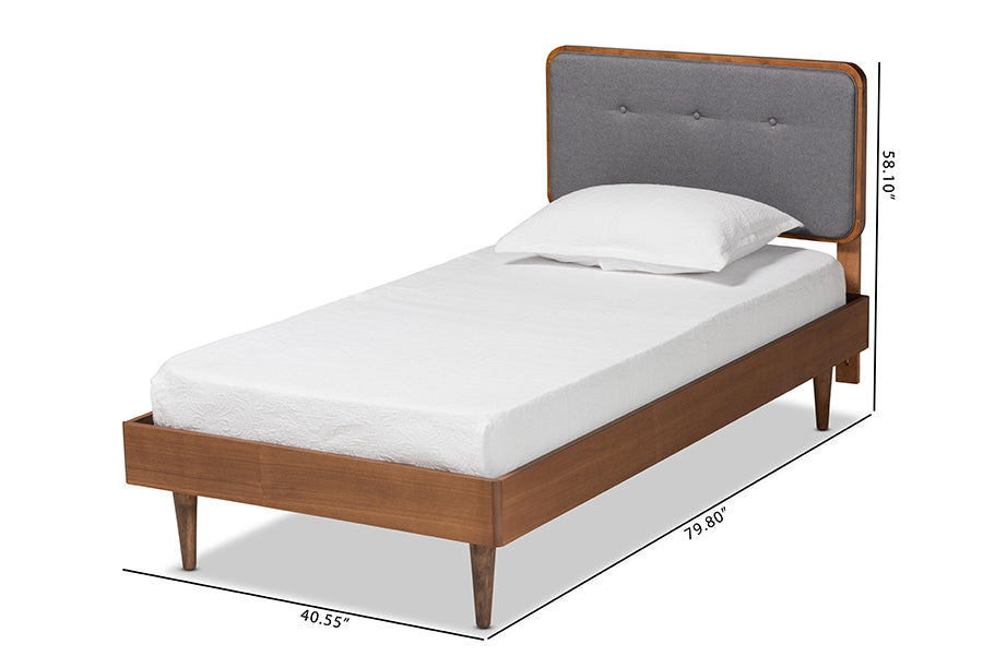 Baxton Studio Cilka Mid-Century Modern Dark Grey Fabric Upholstered and Ash Walnut Finished Wood Twin Size Platform Bed | Beds | Modishstore - 5