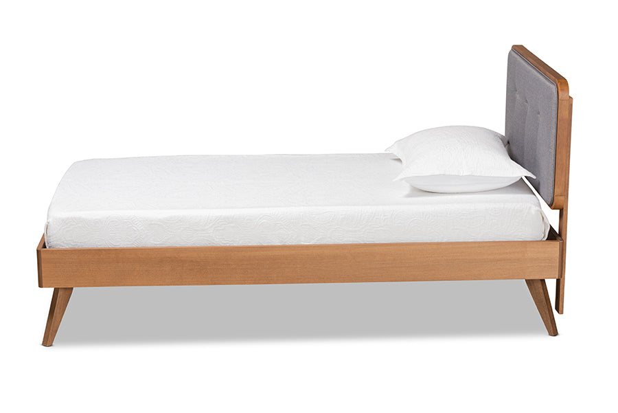 baxton studio dilara mid century modern dark grey fabric upholstered and walnut brown finished wood twin size platform bed | Modish Furniture Store-3