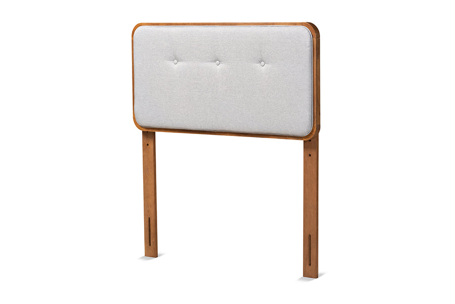 baxton studio palina mid century modern light grey fabric upholstered and walnut brown finished wood twin size headboard | Modish Furniture Store-2