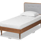 Baxton Studio Cilka Mid-Century Modern Light Grey Fabric Upholstered and Ash Walnut Finished Wood Twin Size Platform Bed | Beds | Modishstore - 4